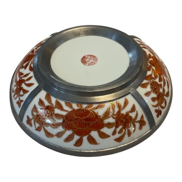 MCM Japanese Porcelain Bowls with Pewter Rims – ACF Hong Kong – Red & Gold Flora - Picture 4 of 8